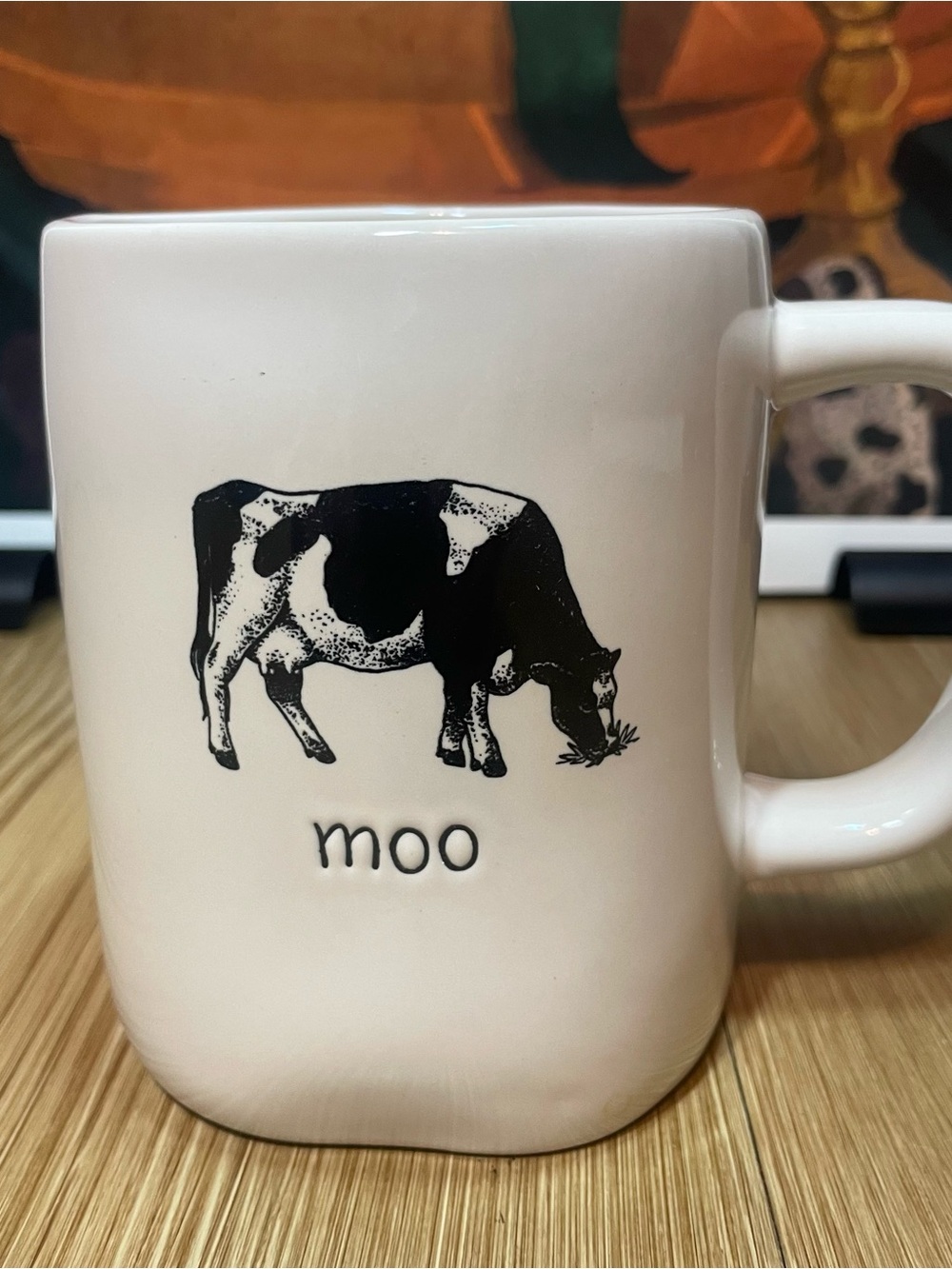 Rae Dunn Artisan Collection by Magenta White Ceramic Mug "MOO" Cow